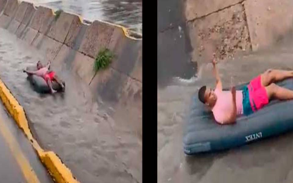 Joven se desliza en colchón canal de agua y ¡es tragado por coladera! [Video] - El de Puebla | Noticias Locales, Policiacas, sobre México, Puebla y el Mundo