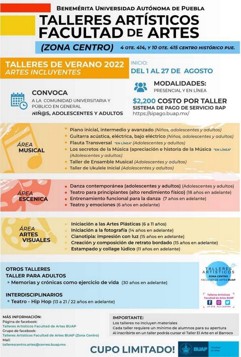 Cursos de Verano: BUAP te invita a talleres artísticos 2022 - El Sol de  Puebla | Noticias Locales, Policiacas, sobre México, Puebla y el Mundo